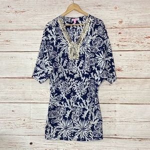 Lilly Pulitzer Wilda Caftan Dress in Bright Navy In the Groove Sz S